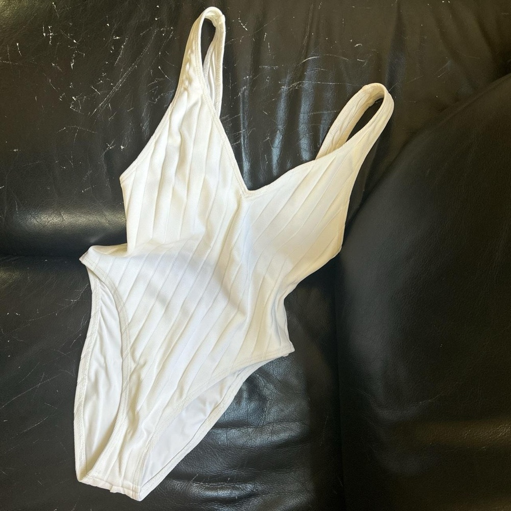Gigi C white ribbed one piece swimsuit